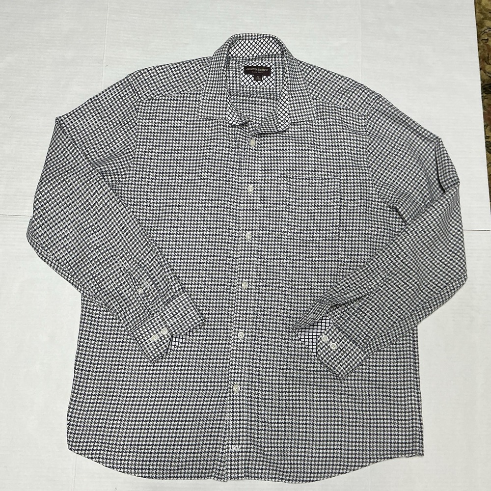 Johnston & Murphy Button Down Shirt Mens XL Navy/White Chevron Print Flannel LS